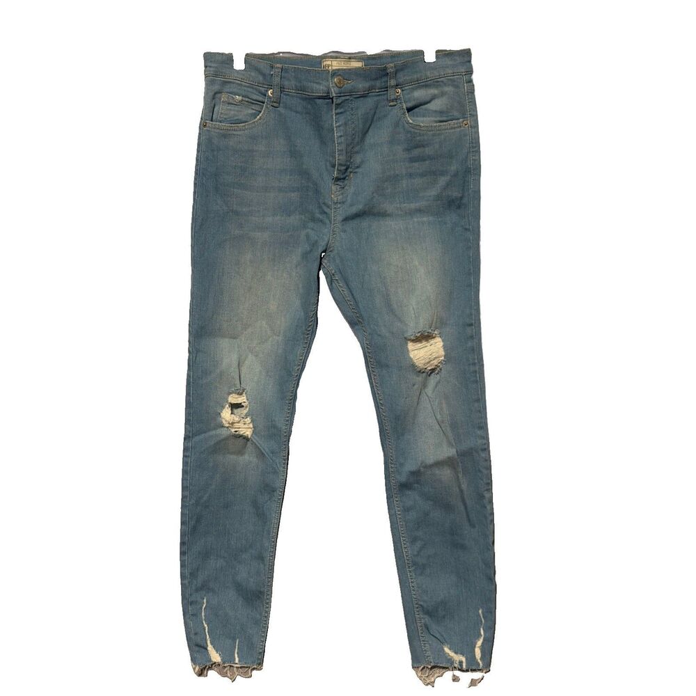 Women's Straight Mid Rise Ripped Jeans Streetwear SKY BLUE, 31